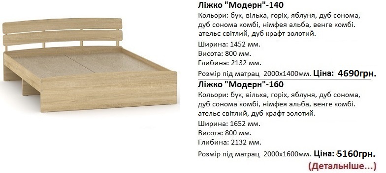 ліжко модерн-160 Компаніт, ліжко модерн-160 ціна, кровать Модерн-160 дуб сонома